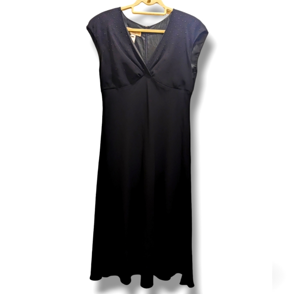 Jones New York 90's Black V-neck Maxi Dress Embellished Elegant Evening Wear- 16